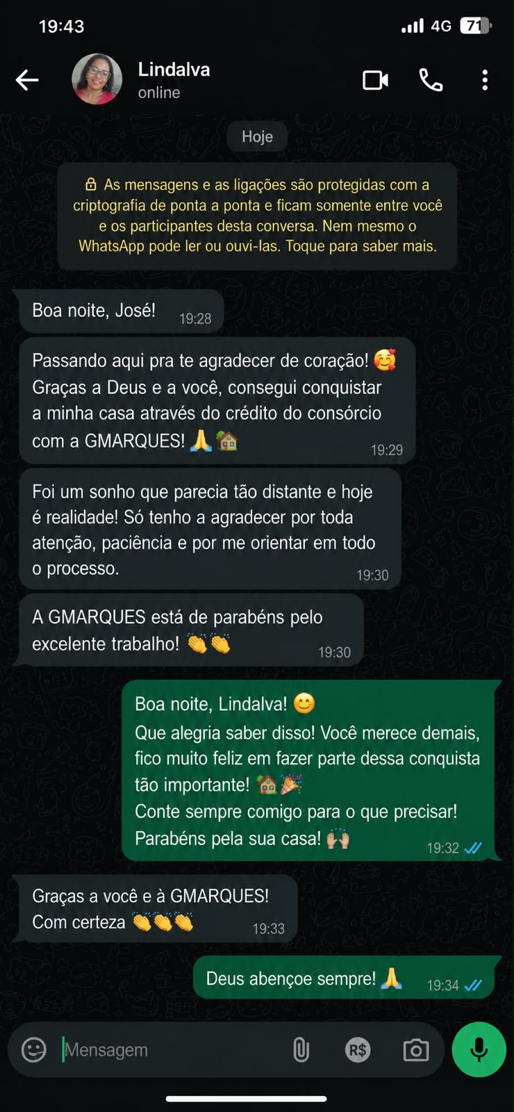 Print de conversa com Lindalva